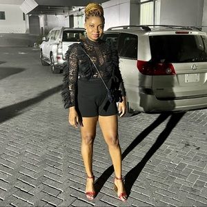 Lace top black romper